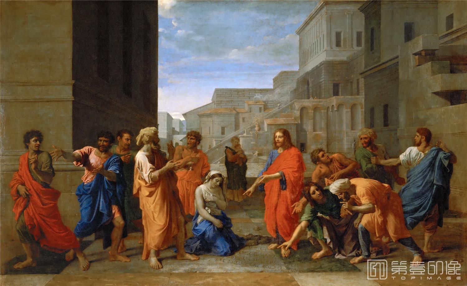 油画-卢浮宫-Nicolas PoussinChrist and the Adulteress-1373
